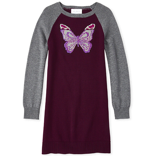 

Girls Flip Sequin Butterfly Sweater Dress - Purple - The Children's Place