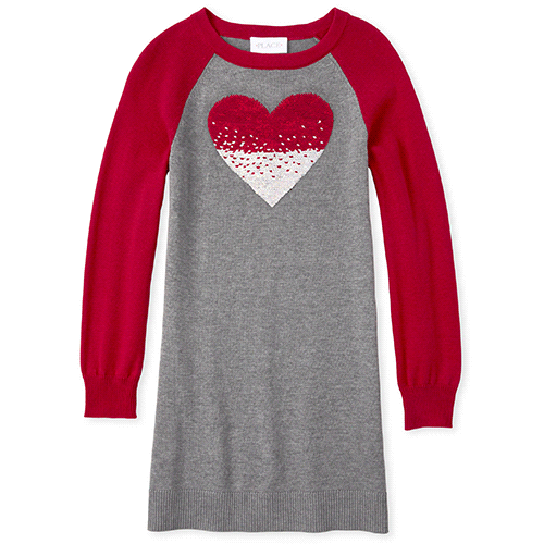 

Girls Flip Sequin Heart Sweater Dress - Red - The Children's Place