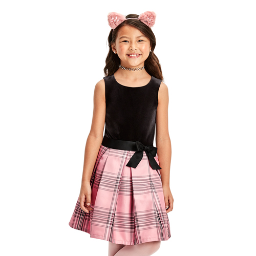 

Girls Velour Plaid Matching Knit To Woven Dress - Pink - The Children's Place