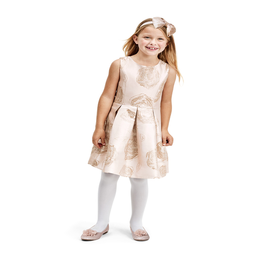 

Girls Foil Floral Jacquard Matching Fit And Flare Dress - Pink - The Children's Place