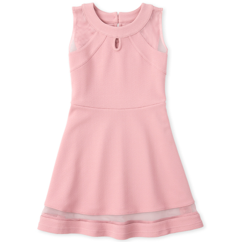 

Girls Mesh Yoke Stretch Jacquard Dress - Pink - The Children's Place