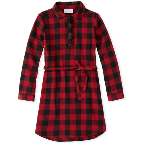 

Girls Buffalo Plaid Twill Shirt Dress - Red - The Children's Place