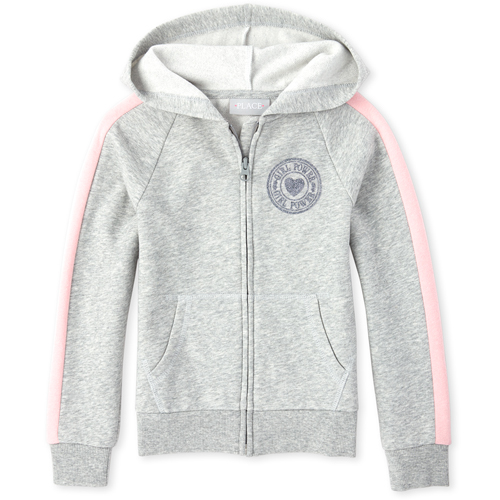

Girls Side Stripe Foil French Terry Zip Up Hoodie - Gray - The Children's Place