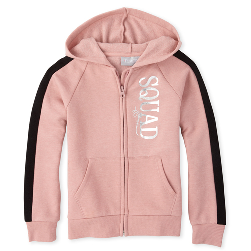 

Girls Side Stripe Foil French Terry Zip Up Hoodie - Red - The Children's Place
