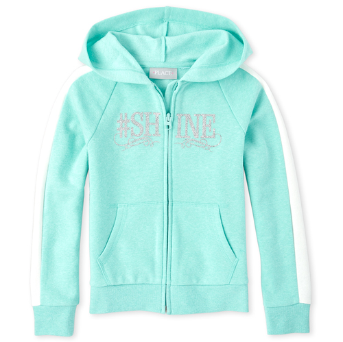 

Girls Side Stripe Foil French Terry Zip Up Hoodie - Blue - The Children's Place