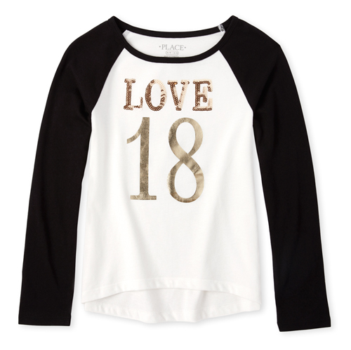 

Girls Embellished Raglan Top - Black - The Children's Place