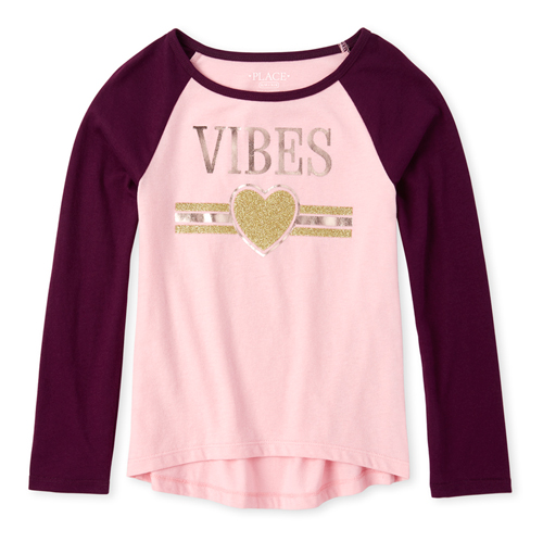 

Girls Embellished Raglan Top - Purple - The Children's Place