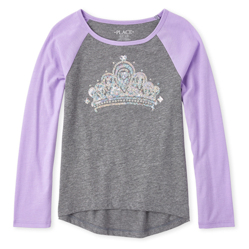 

Girls Embellished Raglan Top - Purple - The Children's Place
