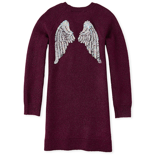 

Girls Sequin Wings Sweater Dress - Purple - The Children's Place