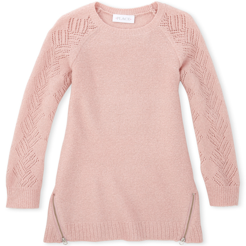 

Girls Pointelle Side Zip Sweater Dress - Pink - The Children's Place