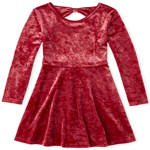 

Girls Velour Bow Back Matching Skater Dress - Red - The Children's Place