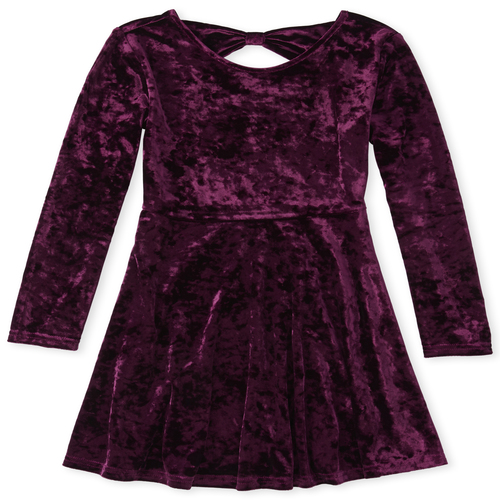 

Girls Velour Bow Back Matching Skater Dress - Purple - The Children's Place