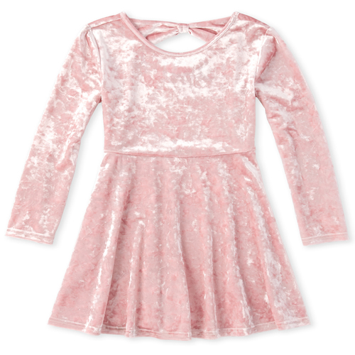

Girls Velour Bow Back Matching Skater Dress - Pink - The Children's Place