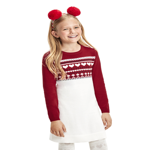 

Girls Heart Fair Isle Matching Sweater Dress - White - The Children's Place