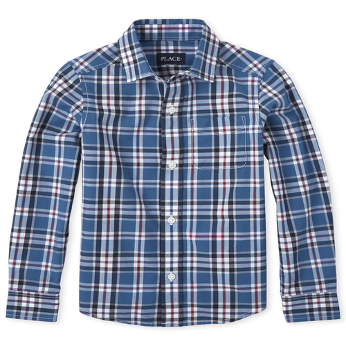 

Boys Boys Plaid Poplin Button Down Shirt - Blue - The Children's Place