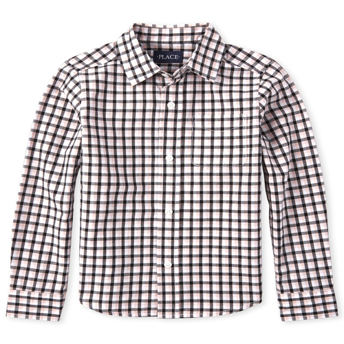 

s Boys Plaid Poplin Matching Button Down Shirt - Pink - The Children's Place