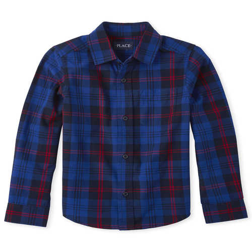 

Boys Boys Plaid Poplin Matching Button Down Shirt - Blue - The Children's Place