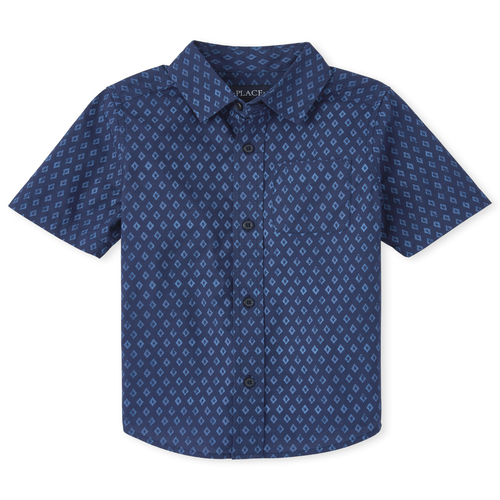 

s Boys Diamond Poplin Matching Button Down Shirt - Blue - The Children's Place