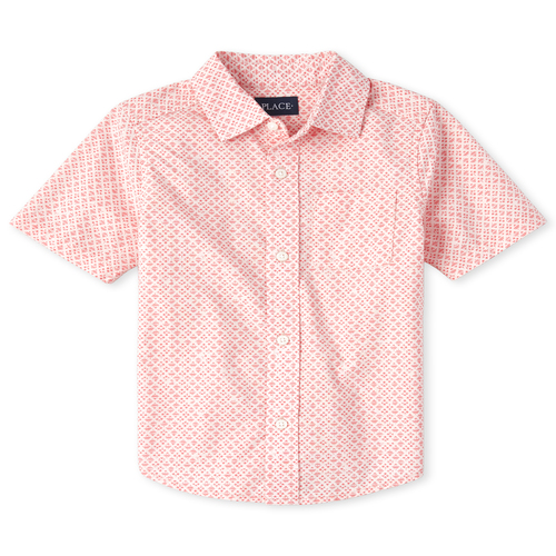 

s Boys Diamond Poplin Button Down Shirt - Pink - The Children's Place