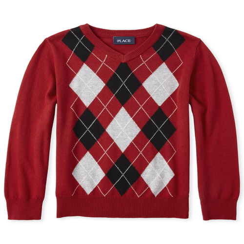 

Boys Boys Argyle Matching V-Neck Sweater - Red - The Children's Place