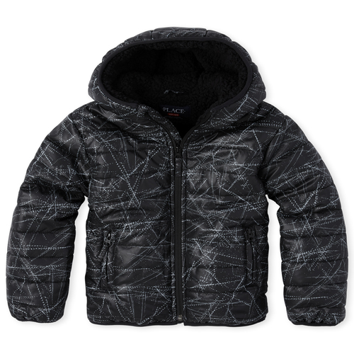

Boys Boys Print Sherpa Warmcore Primaloft Puffer Jacket - Black - The Children's Place