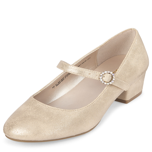 

Girls Metallic Rhinestud Low Heel Shoes - The Children's Place