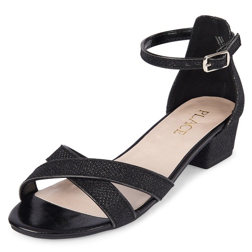

Girls Glitter Low Heel Sandals - Black - The Children's Place