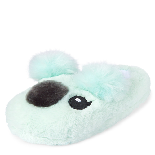 

Girls Glitter Koala Faux Fur Slippers - Green - The Children's Place