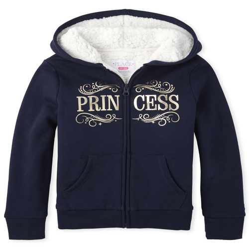 

Girls Embellished Sherpa Fleece Zip Up Hoodie - Blue - The Children's Place