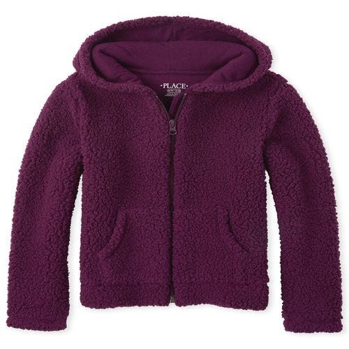 

Girls Sherpa Zip Up Hoodie - Purple - The Children's Place