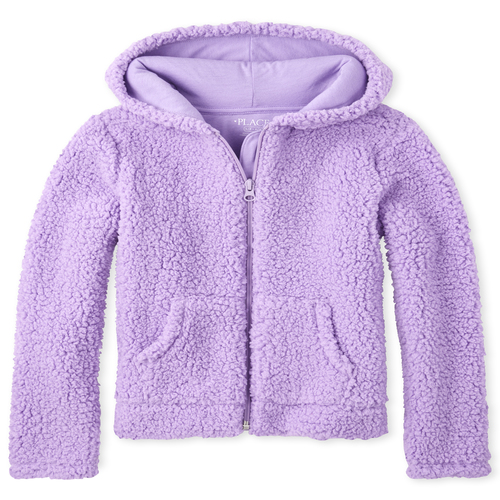 

Girls Sherpa Zip Up Hoodie - Purple - The Children's Place