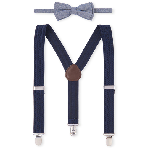 

Boys Boys Chambray Matching Bow Tie And Suspenders Set - Blue - The Children's Place