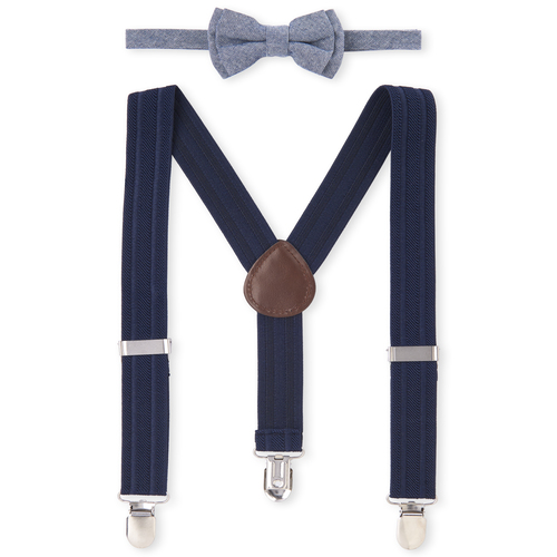 

s Toddler Boys Chambray Matching Bow Tie And Suspenders Set - Blue - The Children's Place