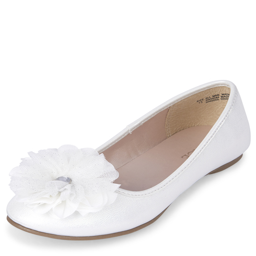 

Girls Iridescent Flower Ballet Flats - White - The Children's Place