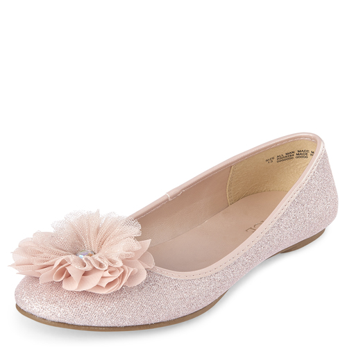 

Girls Glitter Flower Ballet Flats - Pink - The Children's Place