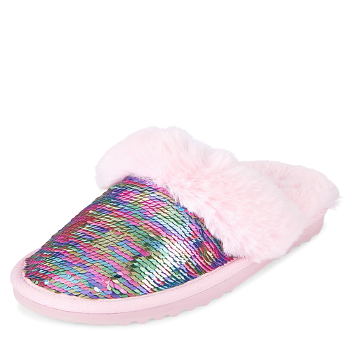 

Girls Rainbow Flip Sequin Faux Fur Slippers - Multi - The Children's Place