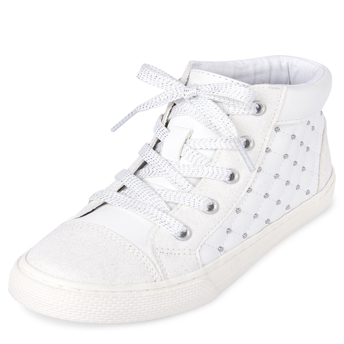

s Glitter Quilted Hi Top Sneakers - White - The Children's Place