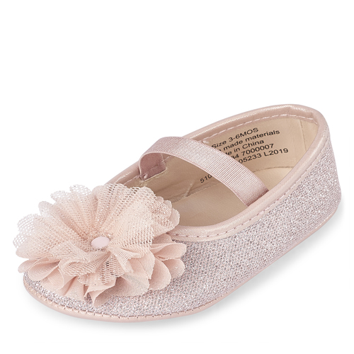 

Newborn Baby Glitter Mesh Flower Ballet Flats - Pink - The Children's Place