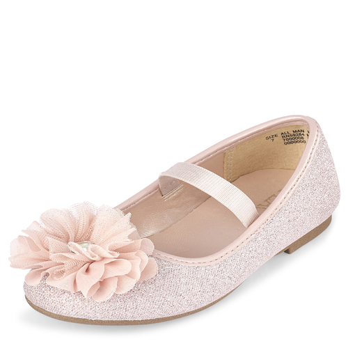 

Baby Girls Toddler Glitter Flower Ballet Flats - Pink - The Children's Place