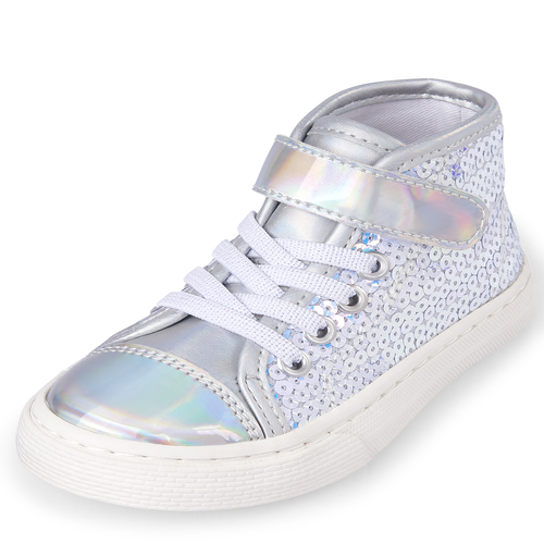 

Baby Girls Toddler Holographic Sequin Hi Top Sneakers - Metallic - The Children's Place
