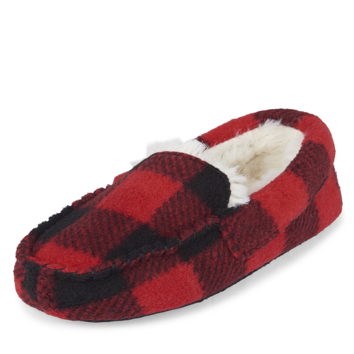 

s Unisex Toddler Buffalo Plaid Faux Fur Slippers - Red - The Children's Place