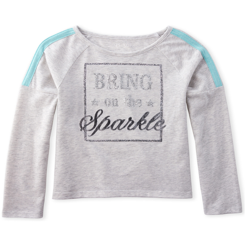 

Girls Embellished Striped Top - Gray - The Children's Place