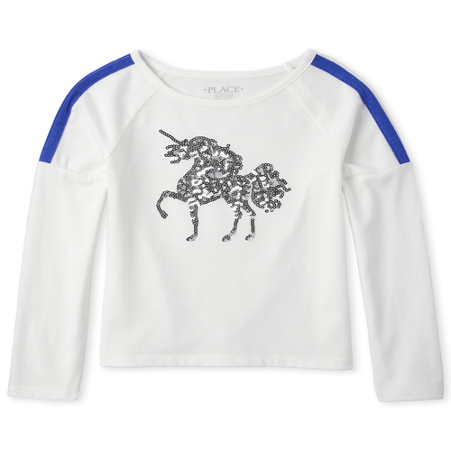 

Girls Embellished Striped Top - White - The Children's Place