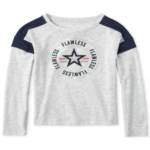 

Girls Active Foil Rainbow Top - Gray - The Children's Place