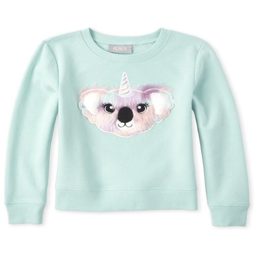 

Girls Active Faux Fur Animal French Terry Sweatshirt - Green - The Children's Place