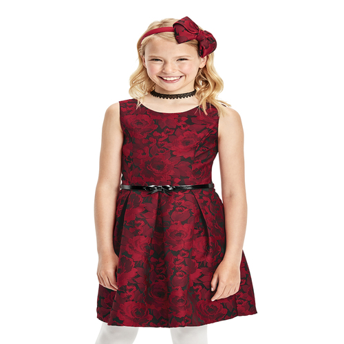 

Girls Mommy And Me Floral Jacquard Matching Pleated Dress - Red - The Children's Place
