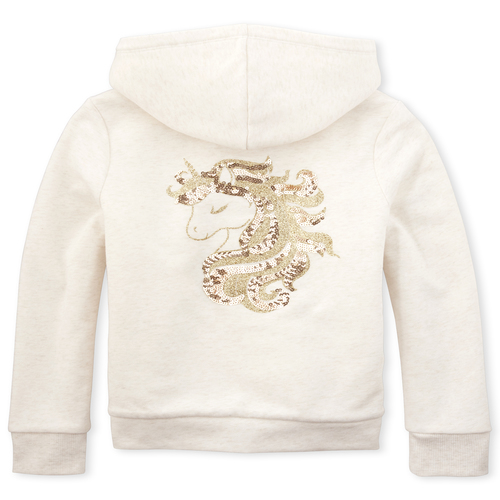 

Girls Embellished French Terry Zip Up Hoodie - Tan - The Children's Place