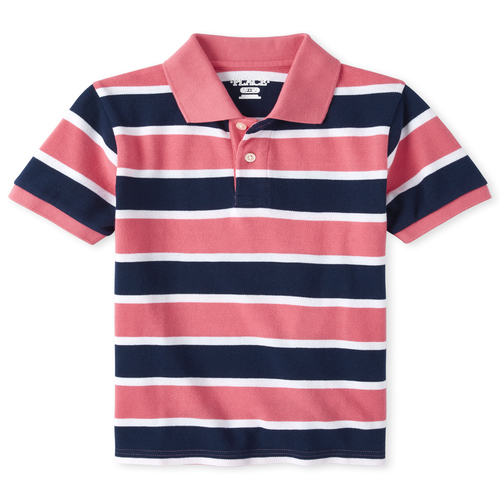

Boys Boys Striped Matching Pique Polo - Pink - The Children's Place