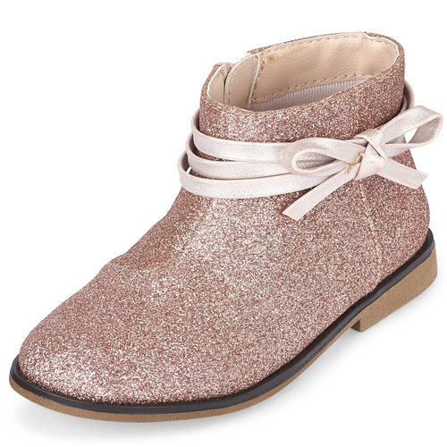 

Baby Girls Toddler Glitter Bow Booties - Pink - The Children's Place
