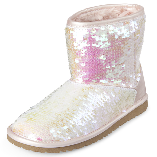 

Girls Flip Sequin Faux Fur Boots - Pink - The Children's Place